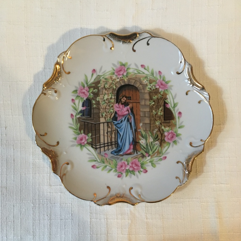 Vintage Plate with Jesus Knocking on a Door Japan